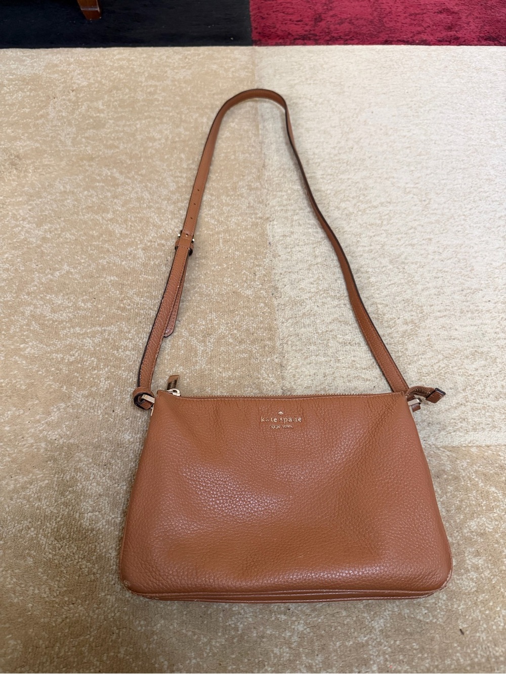 Kate Spade New York Cognac Brown Pebbled Crossbody Shoulder Bag